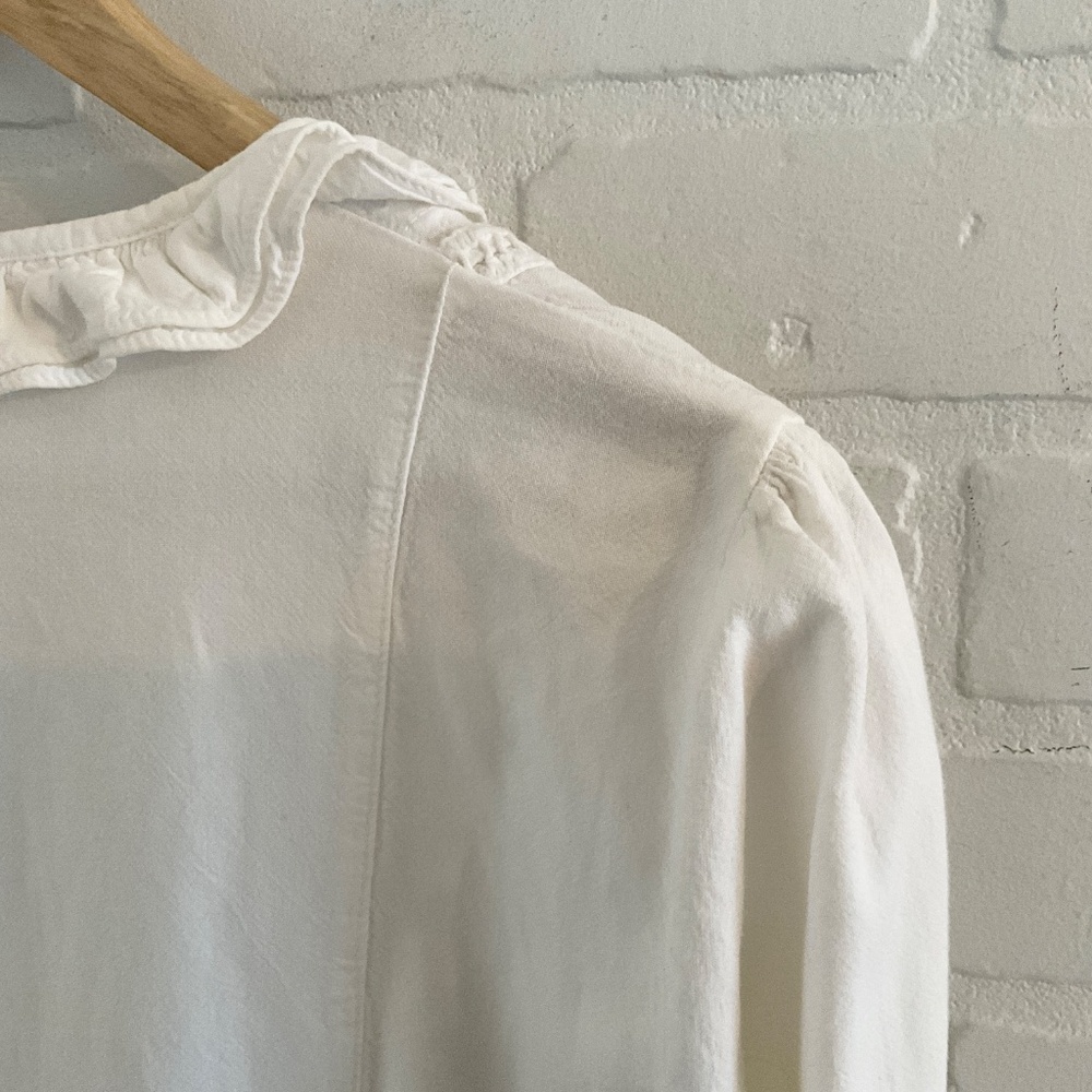 Vintage La Cotonnière Button down Blouse Ruffled Off White Cottagecore Sz XL - Picture 14 of 14